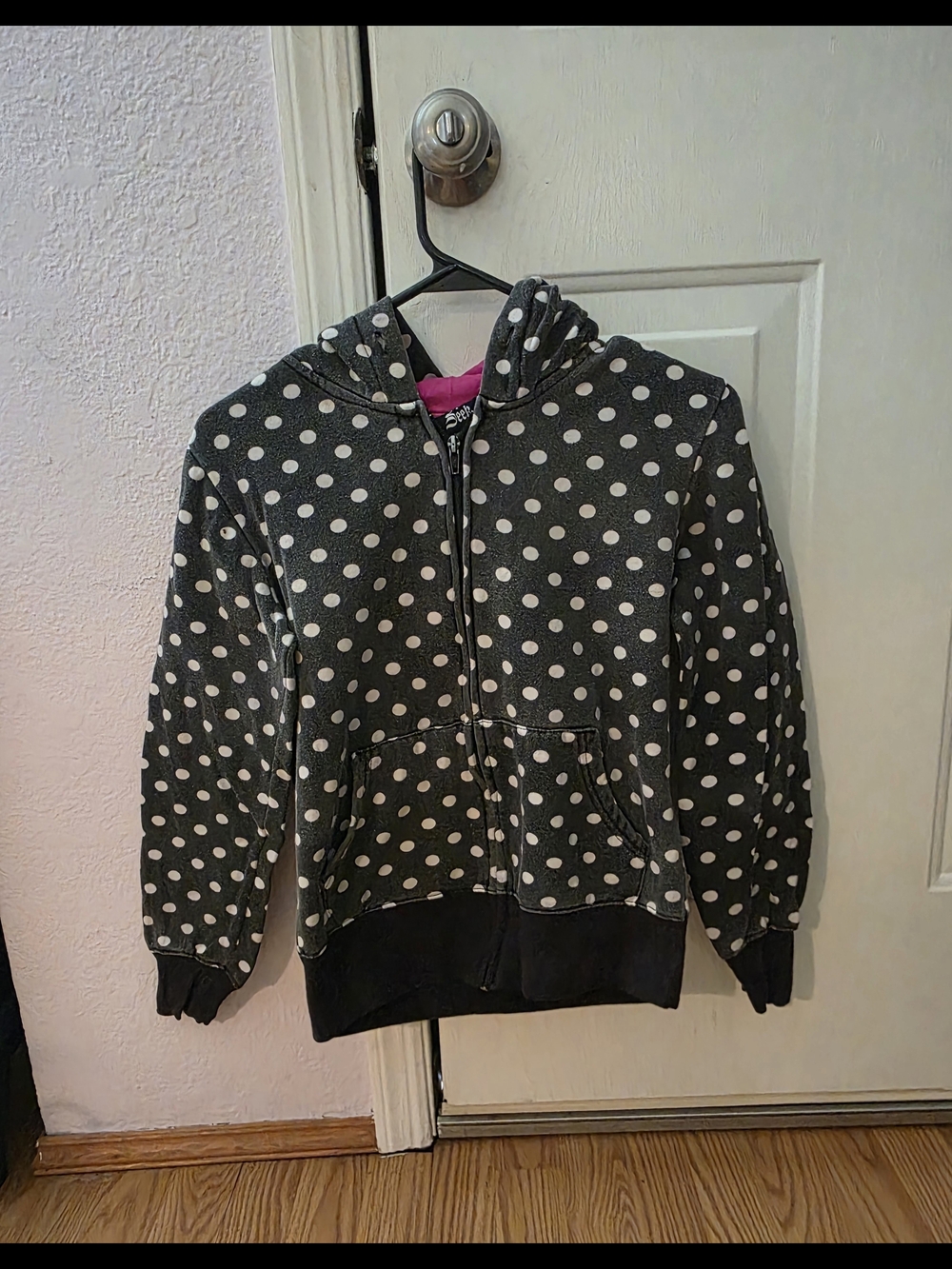 Hide & Seek Junior  Gray Polka Dot Zip-Up Hoodie with Pink Lining